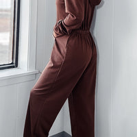 Full Size Drawstring Long Sleeve Jumpsuit