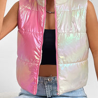 Turtleneck Color Block Sleeveless Vest