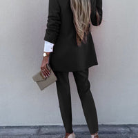 Lapel Collar Long Sleeve Blazer and Pants Set