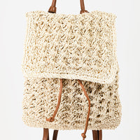 Fame Straw Braided Faux Leather Strap Backpack Bag