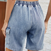 Drawstring Denim Shorts with Pockets