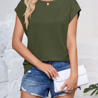 Textured Round Neck Cap Sleeve Blouse