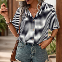 Striped Collared Neck Half Sleeve Shirt