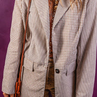 Plaid Lapel Collar Pocketed Long Sleeve Blazer