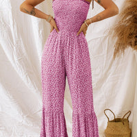 Smocked Printed Wide Strap Jumpsuit