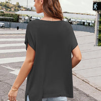 Notched Short Sleeve Knit Top