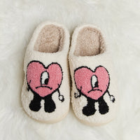 Melody Love Heart Print Plush Slippers