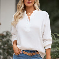 Half Button Puff Sleeve Blouse