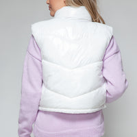 Snobbish Zip Up Turtleneck Shiny Quilted Vest