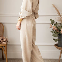 V-Neck Tie Waist Wide Leg Jumpsuit