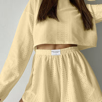 Eyelet Round Neck Top and Shorts Set