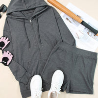 Drawstring Zip Up Sweatshirt and Shorts Set