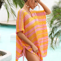 Tassel Openwork Striped V-Neck Cover Up