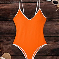 Tied V-Neck Spaghetti Strap One-Piece Swimwear