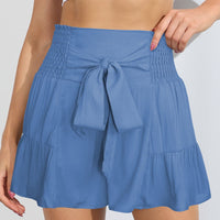 Smocked Tie-Front High-Rise Shorts