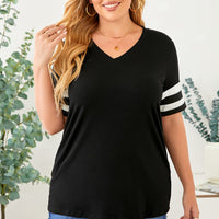 Plus Size Striped V-Neck Tee Shirt