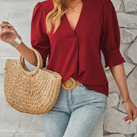 Notched Half Sleeve Blouse