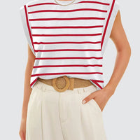 Striped Round Neck Cap Sleeve T-Shirt