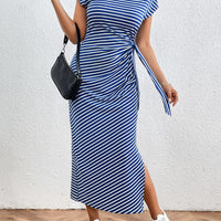 Tied Striped Round Neck Short Sleeve Tee Dress