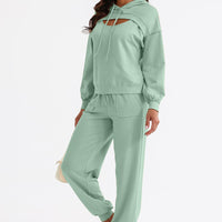 Cutout Drawstring Hoodie and Joggers Active Set