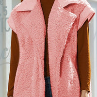 Fuzzy Collared Neck Button Up Vest Coat