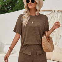 Ribbed Round Neck Top and Shorts Set