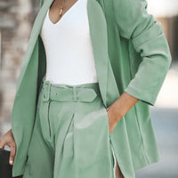 Longline Blazer and Shorts Set with Pockets