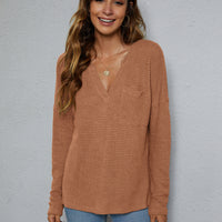 Dropped Shoulder High-Low Waffle-Knit Top