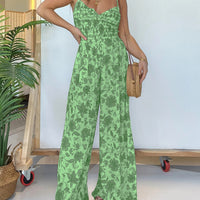 Full Size Printed Spaghetti Strap Wide Leg Jumpsuit