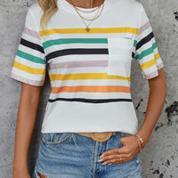 Striped Round Neck Short Sleeve T-Shirt