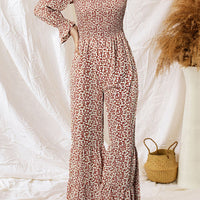 Floral Smocked Flounce Sleeve Square Neck Jumpsuit