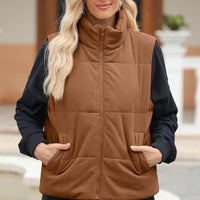 Pocketed Zip Up Turtleneck Vest Coat