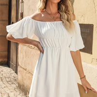 Off-Shoulder Balloon Sleeve Mini Dress