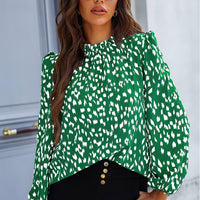 Printed Mock Neck Puff Sleeve Blouse