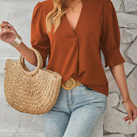 Notched Half Sleeve Blouse