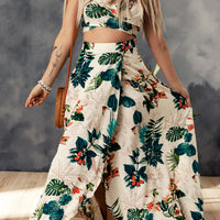 Tropical Print Crop Top and Maxi Skirt Set