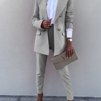 Lapel Collar Long Sleeve Blazer and Pants Set