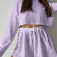 Eyelet Round Neck Top and Shorts Set