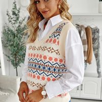 Geometric V-Neck Knit Vest