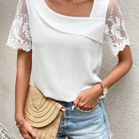 Full Size Asymmetrical Neck Short Sleeve Top