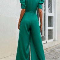 V-Neck Short Sleeve Wide Leg Jumpsuit