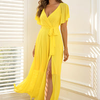 Tie Waist Flutter Sleeve Maxi Dress