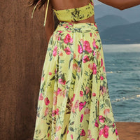 Backless Printed Plunge Sleeveless Dress