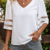 Swiss Dot V-Neck Half Sleeve Top