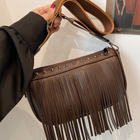 PU Leather Fringe Studded Crossbody Bag