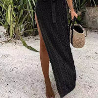 Slit Openwork Single Shoulder Knit Dress