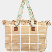 Fame Fringe Detail Checkered Tote Bag