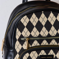 David Jones Argyle Pattern PU Leather Backpack