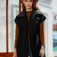 Fuzzy Collared Neck Button Up Vest Coat