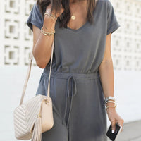 V-Neck Short Sleeve Jumpsuit